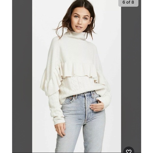 $395 !!! NAADAM Women Volta Ruffle Mock Neck Cable White Pullover Size S! 🤩 ST - Picture 1 of 14